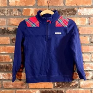 Vineyard Vines Blue Kids Pullover with Red Plaid Accents